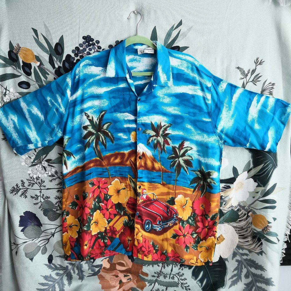 Vintage Blue Hawaiian Santa Christmas Shirt - Indocraft - Size XXL